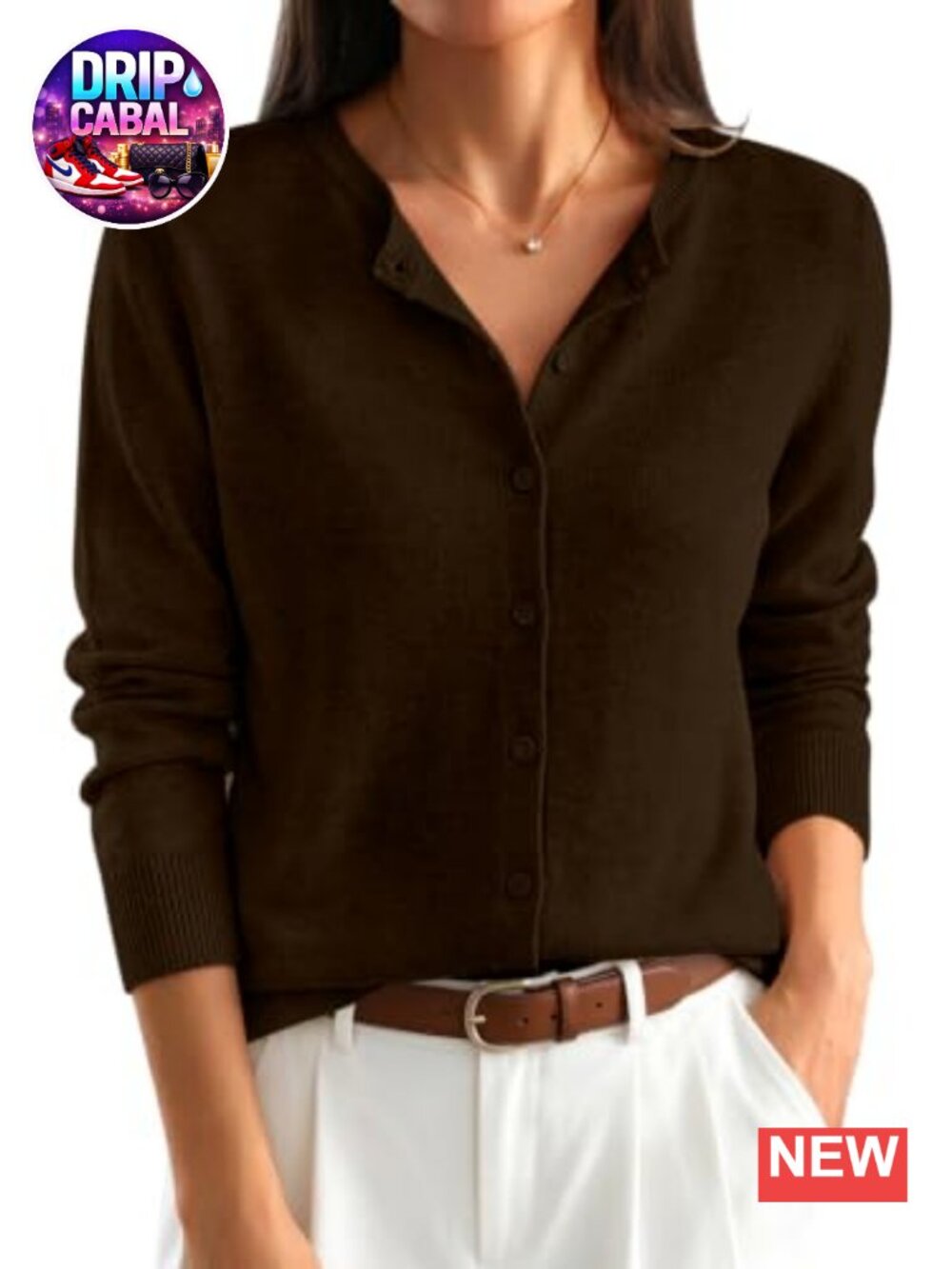Lightweight Button Down Cardigan Crew Neck Long Sleeve Knit Sweater